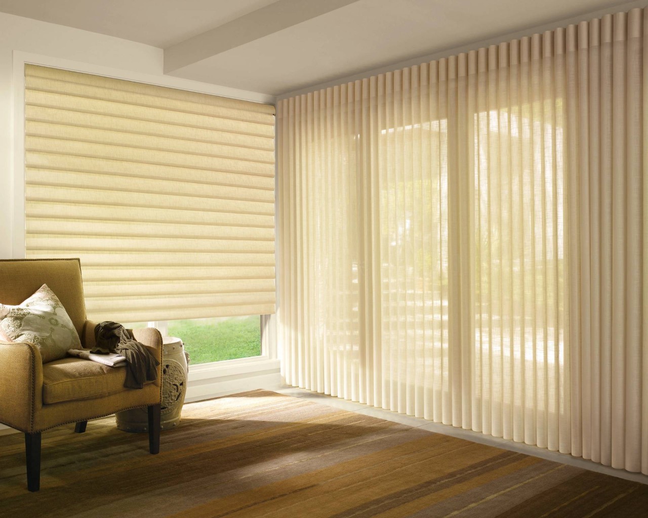 Hunter Douglas Vignette® Roman Shades adding comfortable warmth to a modern home interior near Hayden, ID